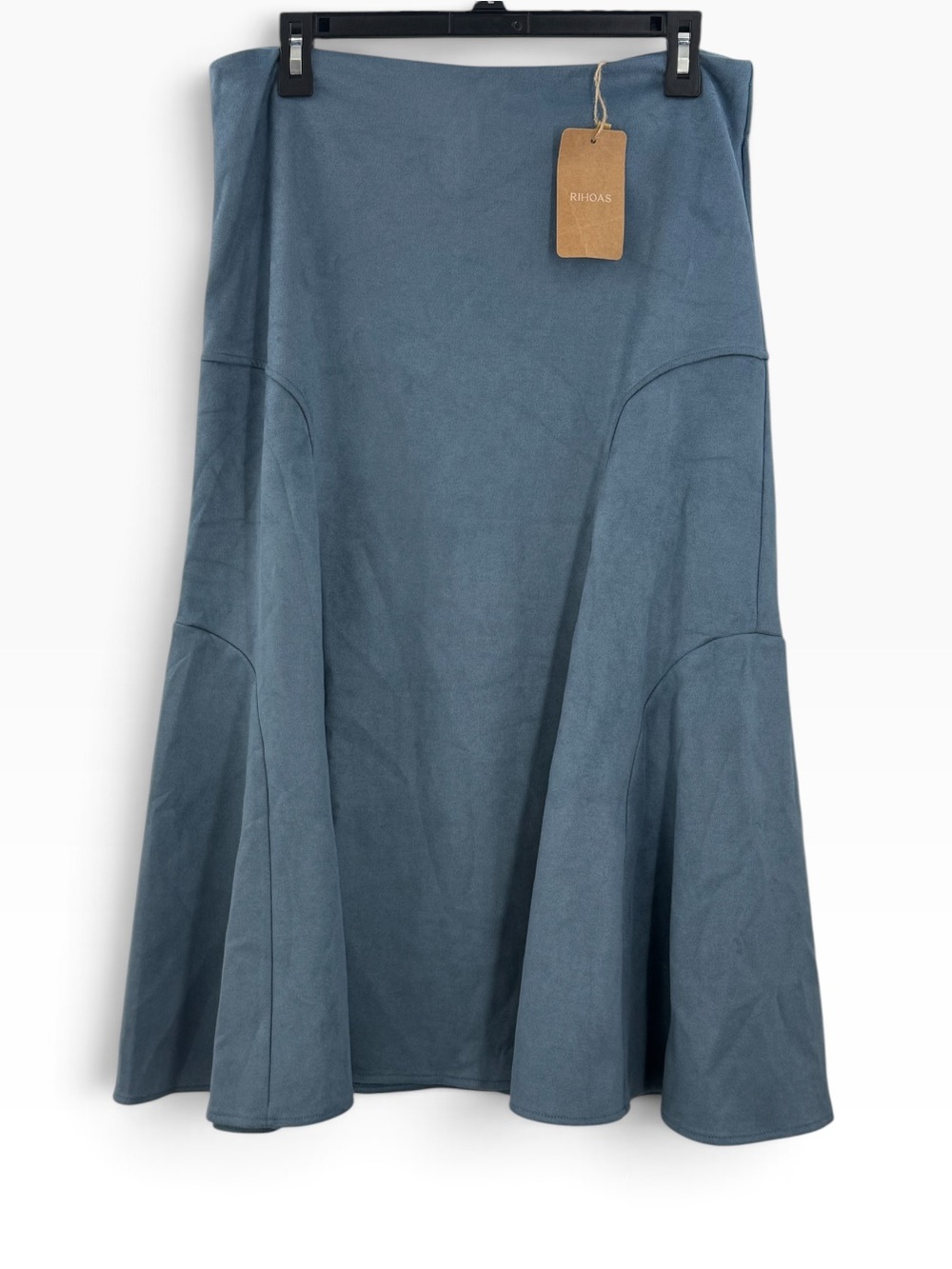 RIHOAS Blue Mermaid Maxi Skirt XL NWT Suede Paneled flare